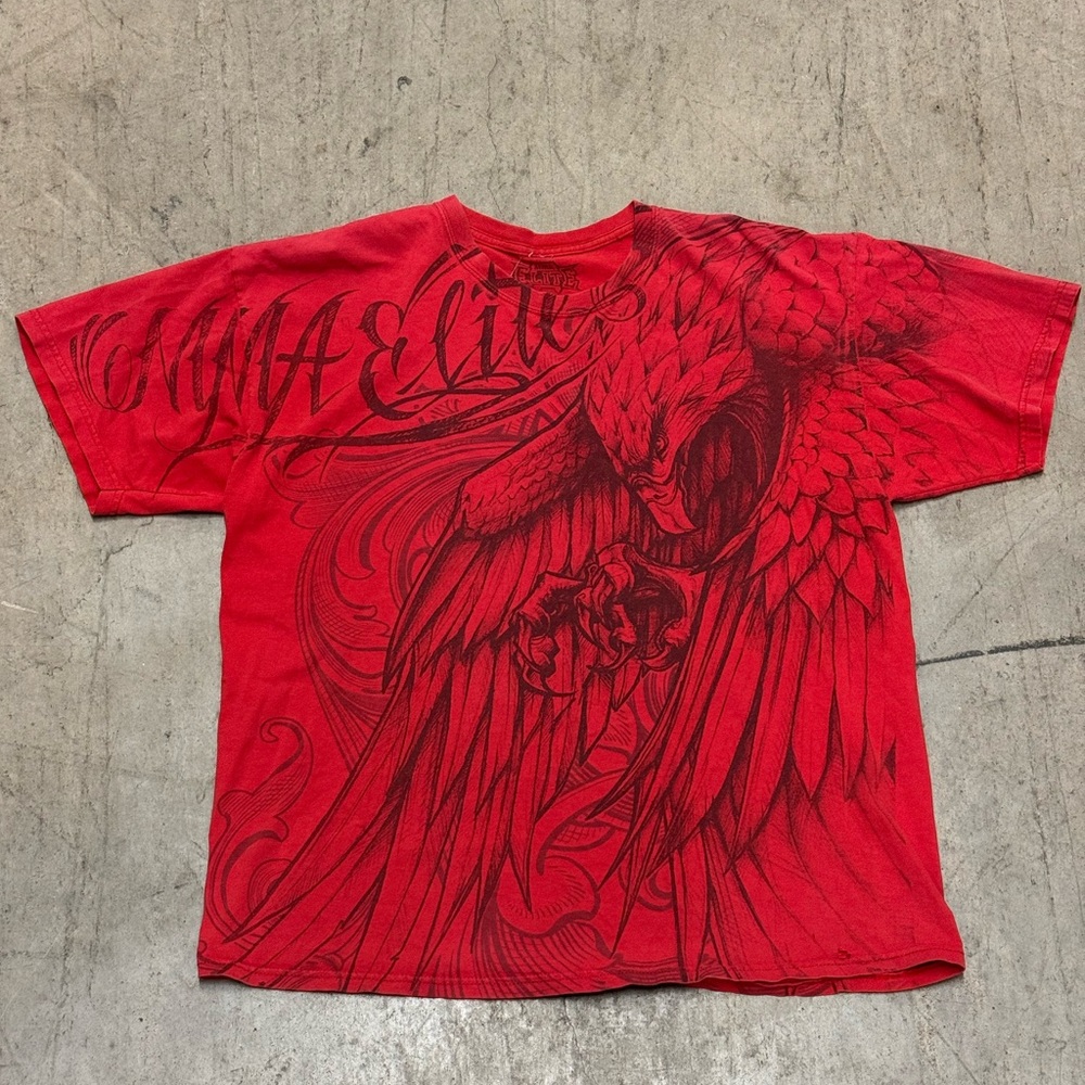 Y2K MMA Elite Shirt Red All Over Print Eagle Grunge Cross Goth Adult Size XL